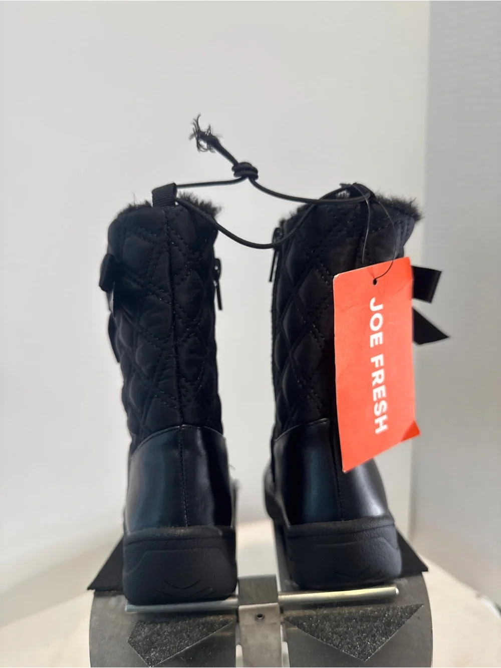 Joe Fresh Black Quilted Bow Winter Rain Boots
